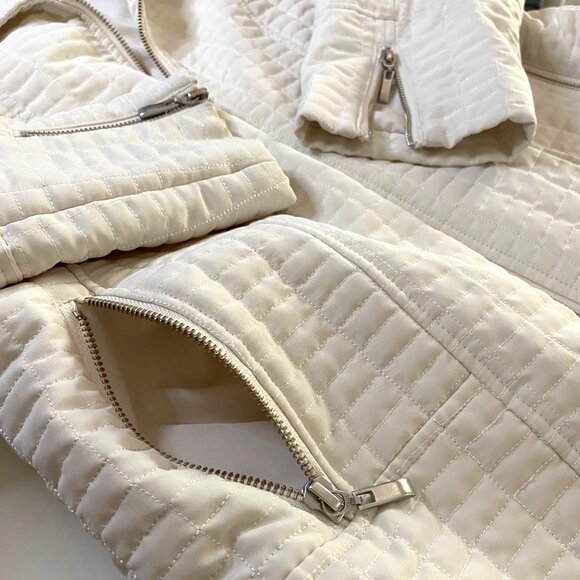 Chico's Ivory White Puffer Quilted Moto Jacket Women's M-12 Neutral Modern - Picture 5 of 11